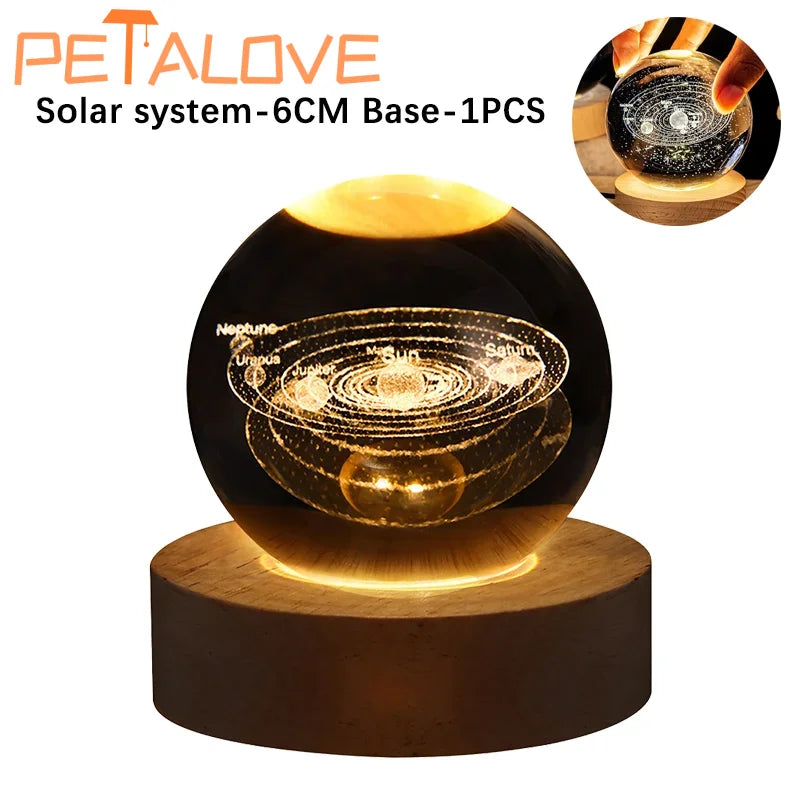 Crystal Ball LED Night Light Colorful Saturn Solar System 3D Moon Table Lamp USB Bedroom Atmosphere Lamp for Birthday Kid Gift