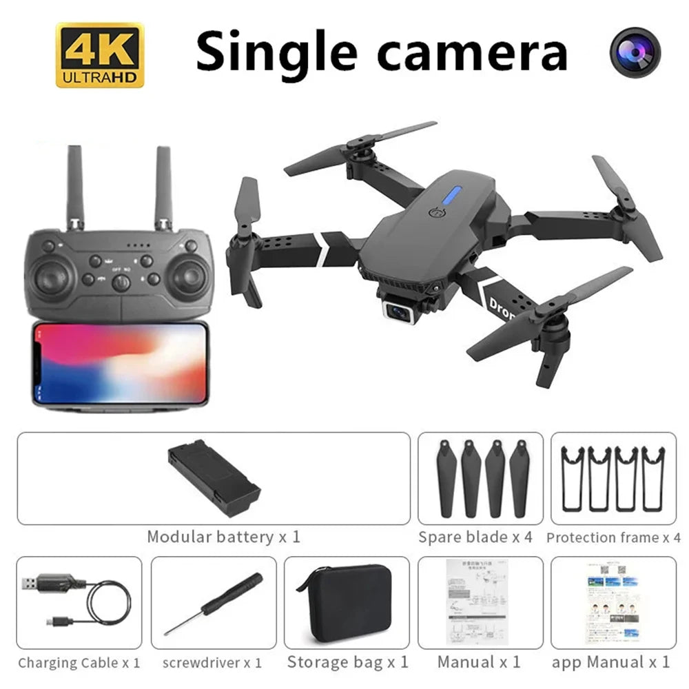 Professional Drone E88 4K Wide-Angle HD 1080P Camera WiFi FPV Height Hold Foldable RC Drone Quadrotor Helicopter Children's Toys