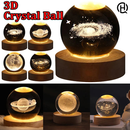 Crystal Ball LED Night Light Colorful Saturn Solar System 3D Moon Table Lamp USB Bedroom Atmosphere Lamp for Birthday Kid Gift