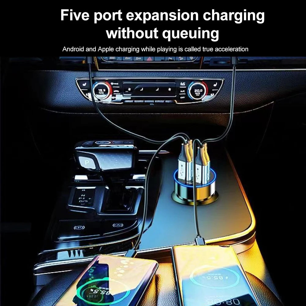 250W 6 Ports Car Charger Fast Charging PD QC3.0 USB C Car Phone Charger Type C Adapter in Car For iPhone Samsung Huawei Xiaomi