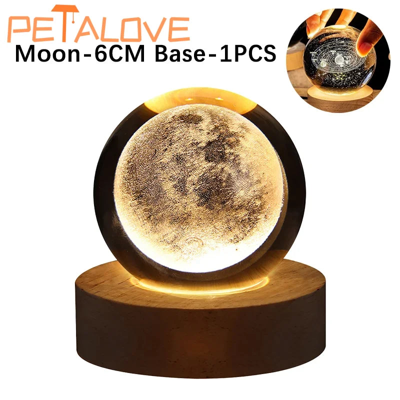 Crystal Ball LED Night Light Colorful Saturn Solar System 3D Moon Table Lamp USB Bedroom Atmosphere Lamp for Birthday Kid Gift