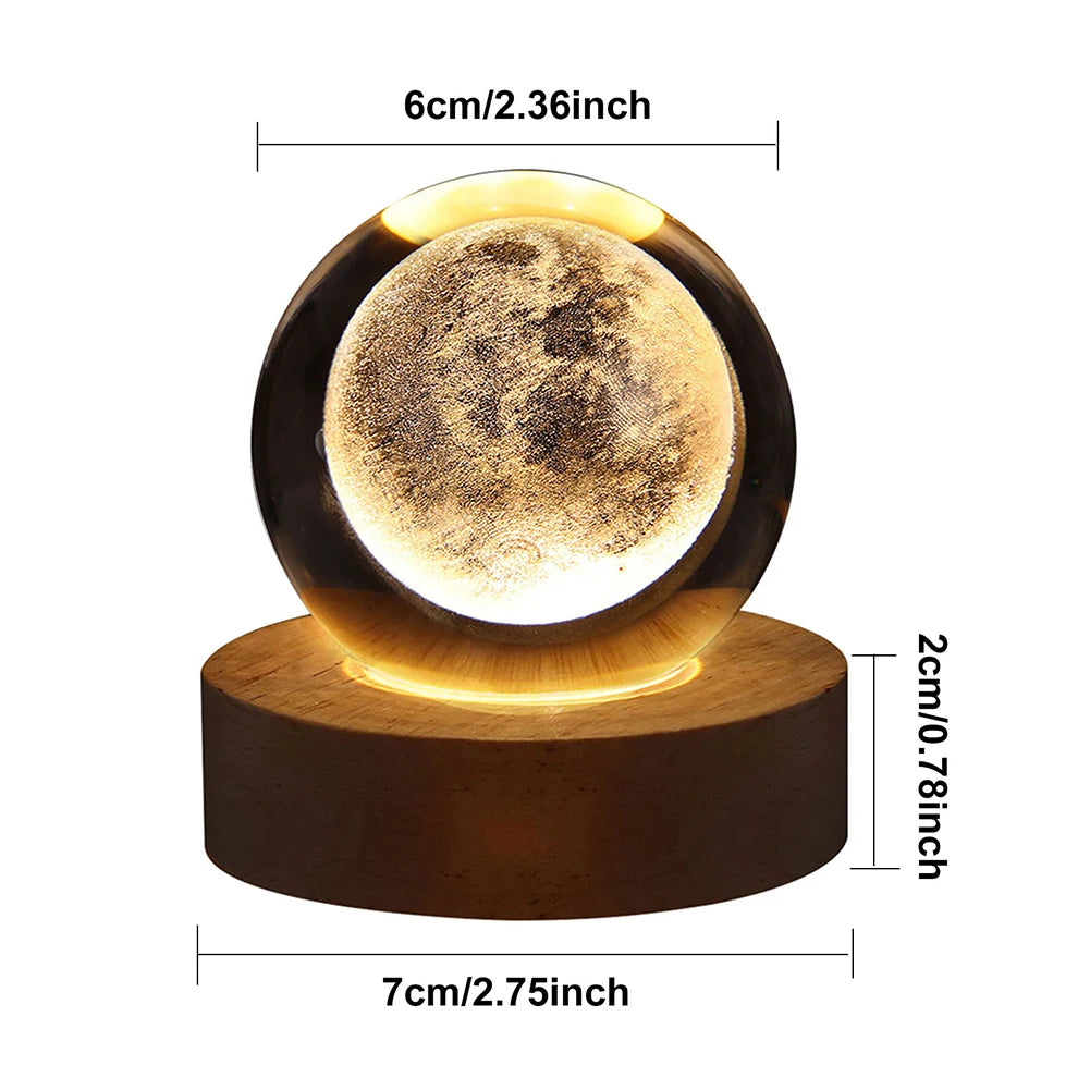 Crystal Ball LED Night Light Colorful Saturn Solar System 3D Moon Table Lamp USB Bedroom Atmosphere Lamp for Birthday Kid Gift