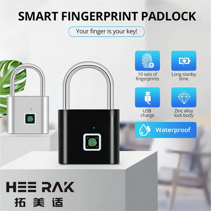 HEE RAK Keyless USB Charging Fingerprint Lock Smart Padlock Waterproof Door Lock 0.2sec Unlock Portable Anti-theft Padlock Zinc